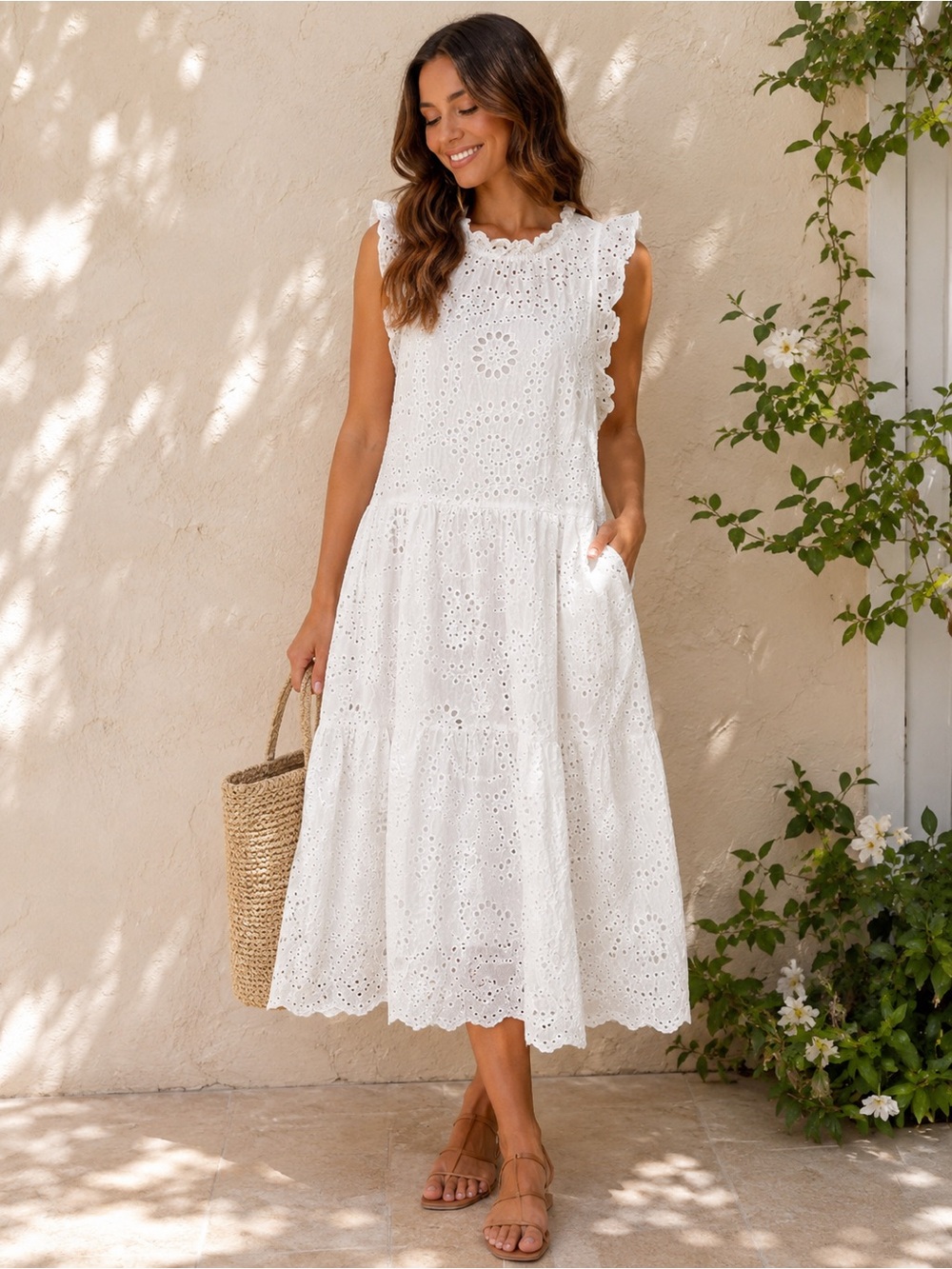 Eyelet lace midi dress